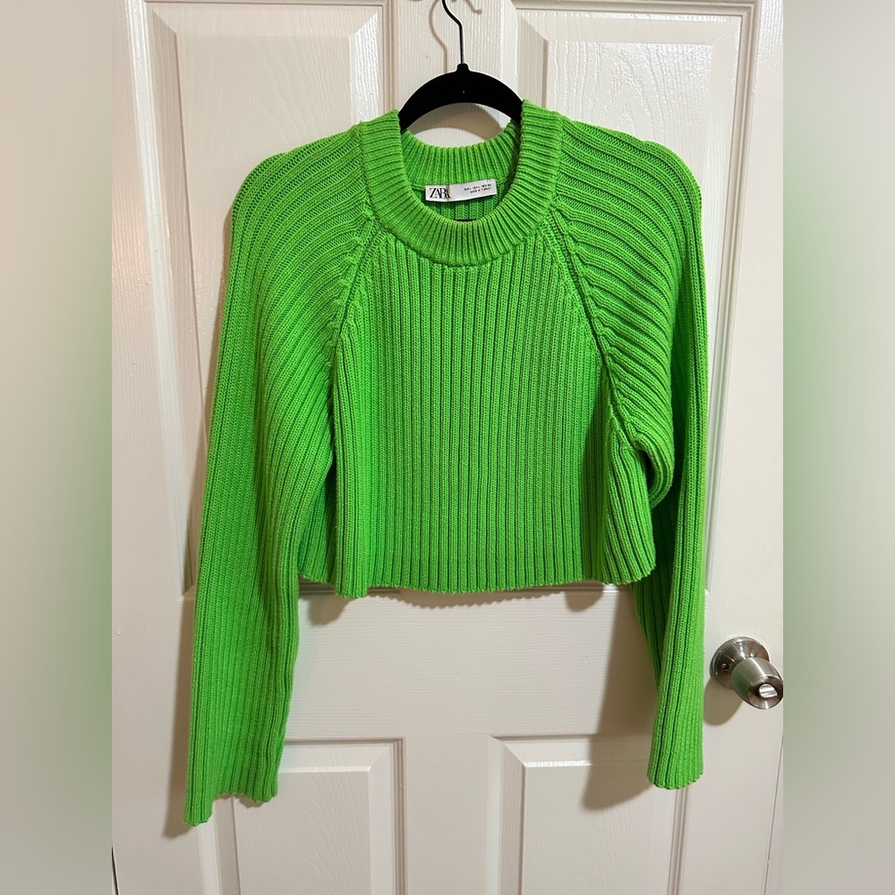 Zara cropped sweater size large neon green